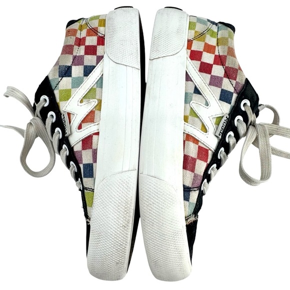 Vintage Mudd Rainbow Checkered Platform Sneakers Canvas Black Suede Accent | 7 - Picture 6 of 9